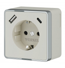 W5071703/ Розетка с заземлением, шторками и USB тип A+C Gallant (слоновая кость)
