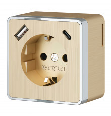 W5071710/ Розетка с заземлением, шторками и USB тип A+C Gallant (шампань рифленый)