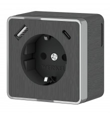 W5071704/ Розетка с заземлением, шторками и USB тип A+C Gallant (графит рифленый)