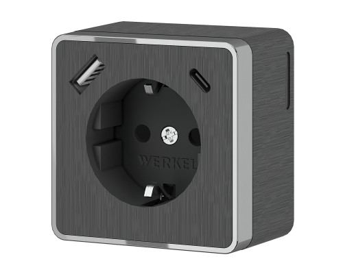 W5071704/ Розетка с заземлением, шторками и USB тип A+C Gallant (графит рифленый)