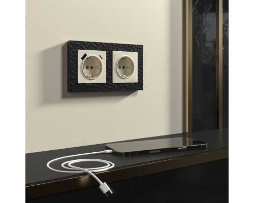 W1171703/ Розетка с заземлением, шторками и USB тип A+C (слоновая кость)