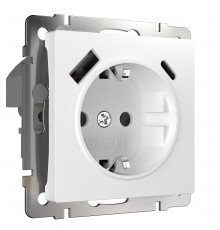 W1171701/ Розетка с заземлением, шторками и USB тип A+C (белый)