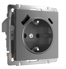 W1171764/ Розетка с заземлением, шторками и USB тип A+C  (графит матовый)