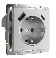 W1171765/ Розетка с заземлением, шторками и USB тип A+C  (серебряный матовый)