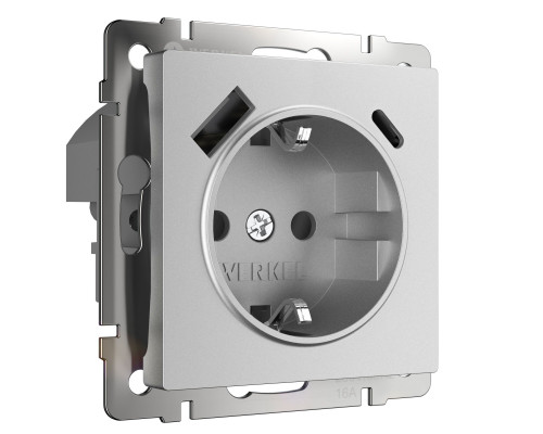 W1171765/ Розетка с заземлением, шторками и USB тип A+C  (серебряный матовый)