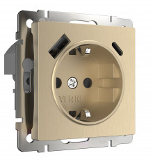 W1171710/ Розетка с заземлением, шторками и USB тип A+C (шампань рифленый )