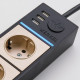 W6514944/ Розеточный блок 4-х местный + 3 USB черный/шампань рифленый