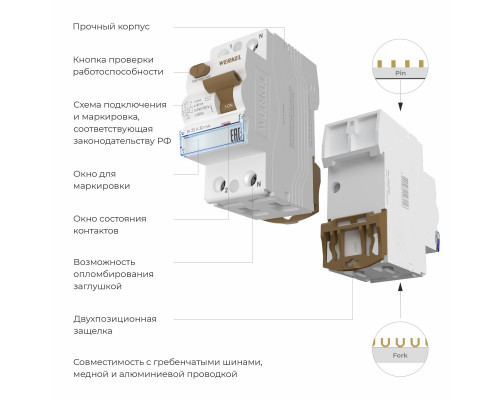 W912P256 / Устройство защитного отключения 1P+N 25 A 30 mА  АС  6 kА